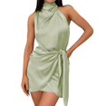 thumbnail image 1 of Robes d'Été pour Femmes en Satin Sans Manches Dos Nu Col Roulé Ceinture Cache-Cœur Robe Moulante pour Femmes GN2 TG, 1 of 3