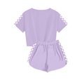 thumbnail image 4 of Économies d'Été! HVOBTTY Ensemble Décontracté 2 Pcs à Manches Courtes pour Filles, Ensemble de Mode Décontracté à Manches Courtes pour Garçons et Filles avec Col Rond, Boutons et Short Imprimé Violet, 10 Ans, 4 of 4
