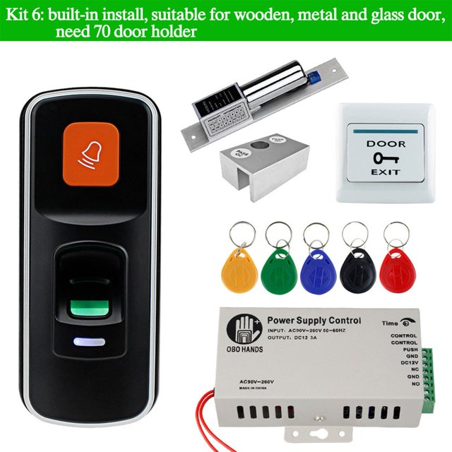 OBO RFID Door Access Control System Kit Set 125KHz Fingerprint Biometric +Electric Magnetic Electronic Locks+ DC12V Power Supply ,Ultra-Quiet Operation