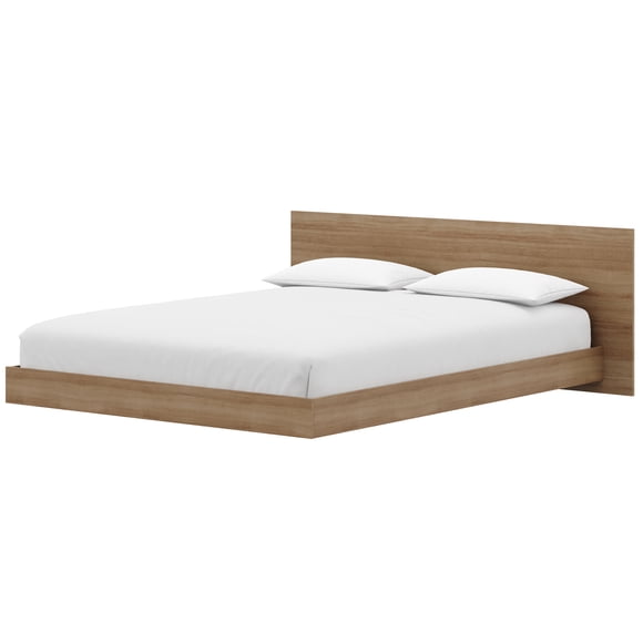 Nexera Satori Low Platform Full Bed with Headboard, Brown Oak