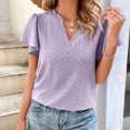 thumbnail image 3 of Birdeem Womens Spring and Summer Gold Lace Stitching V-Neck Solid Color Bottom T-Shirt Hollow Top, 3 of 8
