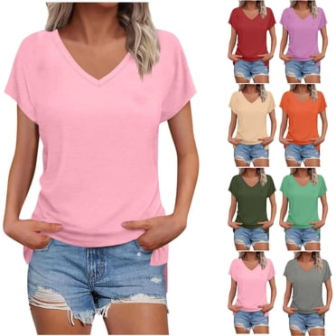 WRKEKC Chemises à Manches Courtes pour Femmes, T-Shirts d'Été pour Femmes, Blouse Tendance Unie à Manches Courtes pour Femmes T-Shirt à Col en V Hauts