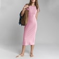 thumbnail image 1 of Ovzne Robes pour Femmes Robe d'Été Robe Décontractée Col Rond Couleur Unie Longue Robe Manches Courtes Col Rond Robe Maxi Grande Taille Manches Courtes Liquidation, 1 of 7