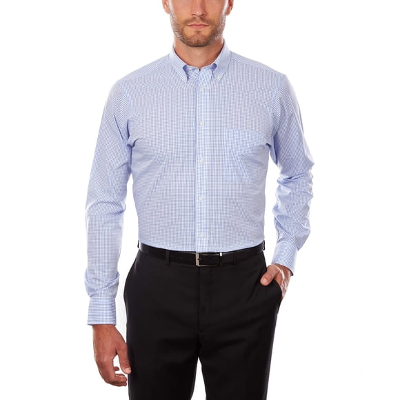 IZOD Chemises Habillées pour Hommes Grande Taille Extensibles à Carreaux Coupe Longue, Bleu, Encolure 19 Pouces Manche 37-38 Pouces
