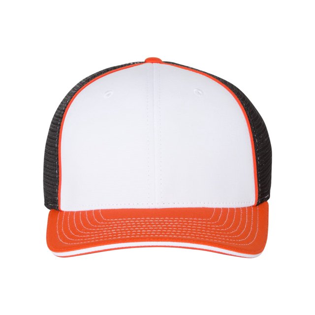 Richardson Pulse Sportmesh with R-Flex Cap, S-M, White-Black-Orange Tri
