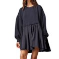 thumbnail image 2 of Womens Oversized Sweatshirt Dress Long Flowy Patchwork Pullover Tops Cute Drop Shoulder Sweatshirts Fall Long Sleeve Mini Dress Teen Girls Crewneck Solid Tunic Pleated Loose Clothing Beig, 2 of 8