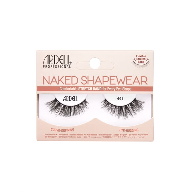 Ardell Naked Shapewear Lash 441 false eyelashes in beige and white packaging, featuring medium volume lashes with a flexible stretch band that adapts to every eye shape for a comfortable, curve-defining fit.