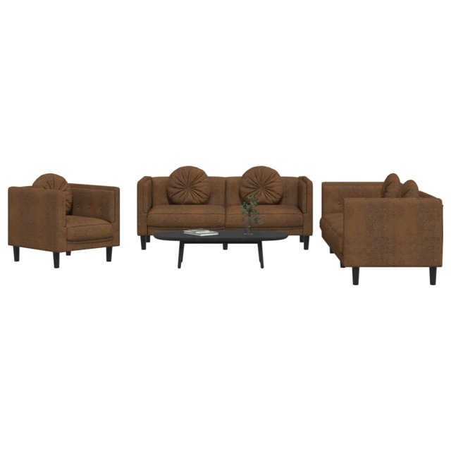vidaXL Ensemble de Canapé 3 Pcs avec Coussins en Velours Brun