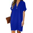 thumbnail image 2 of AMERTEER Robe de Bureau Décontractée pour Femmes, Col en V, Manches Courtes, Couleur Unie, Longueur Genou, 2 of 14