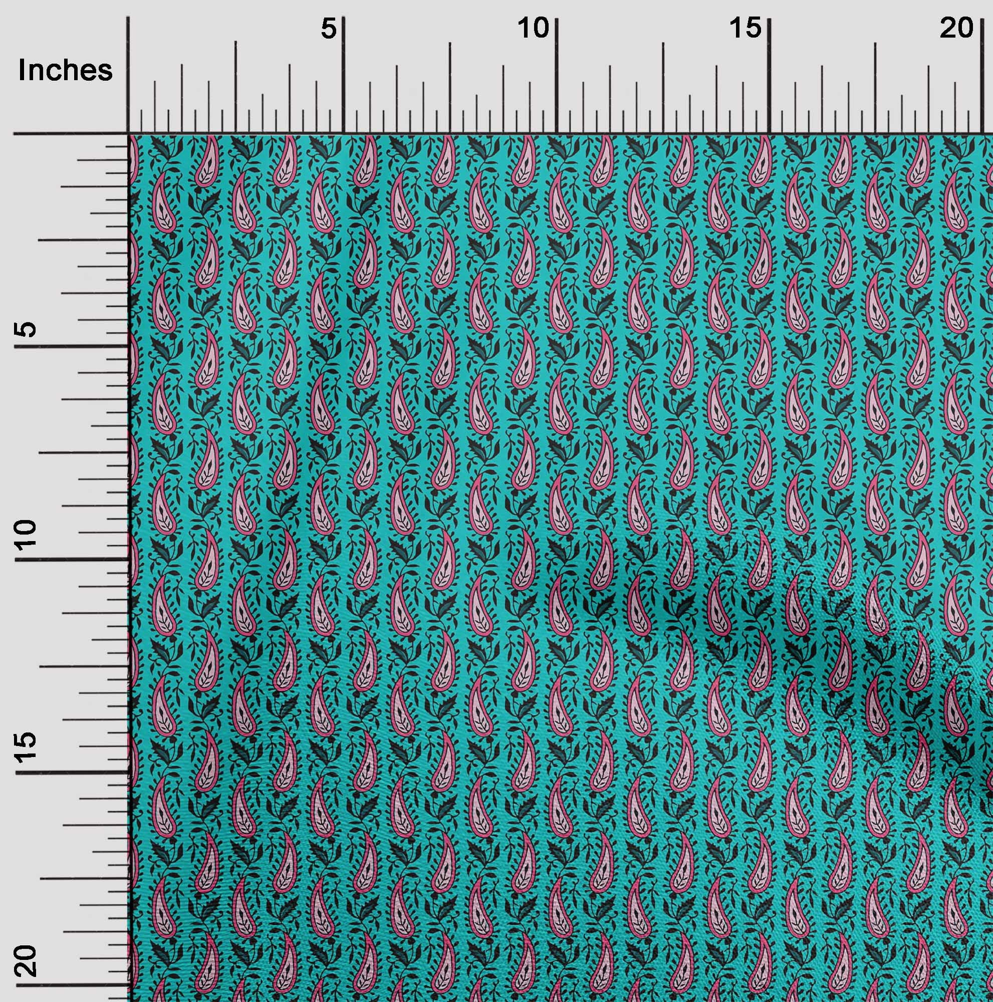 oneOone Cotton Poplin Fabric Leaves & Paisley Block Print Sewing Fabric BTY 56 Inch Wide