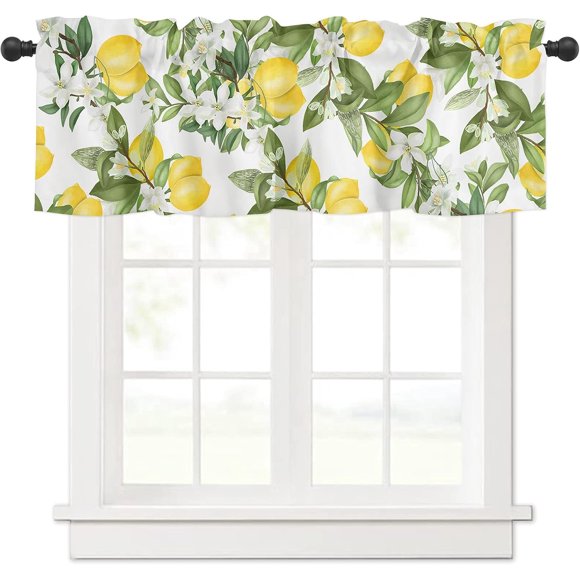 Summer Lemon Curtains Valance for Windows Watercolor Plant Fruit Art,Roman Shades Curtains & Drapes Rustic Fresh Flower Leaf Aesthetic Rod Pocket Valances Kitchen Window Curtains 54x18in