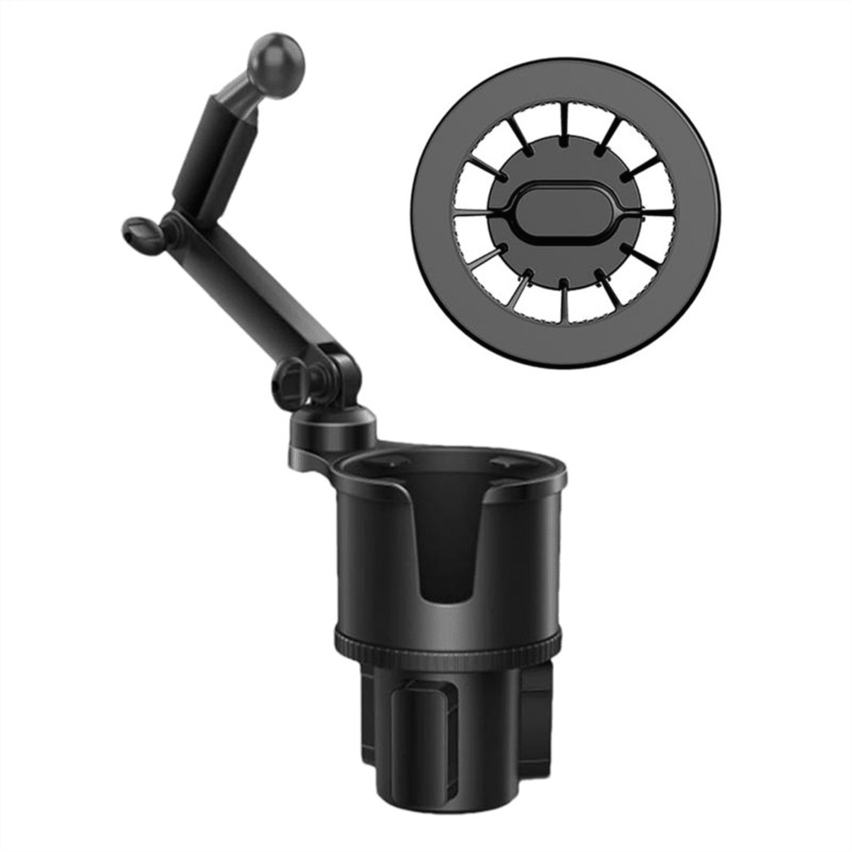Car Cup Holder with Phone Mount 360 Degree Rotation Magnetic Cell Phone Stand Drink Cup Holder Adapter Phone Stand,1 x Car cup holder mobile phone holder kit,Black