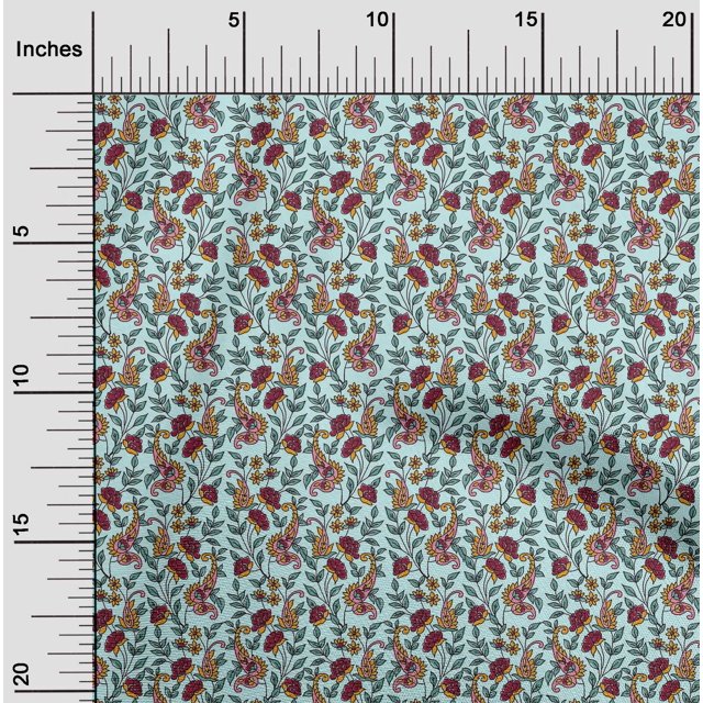 oneOone Cotton Poplin Fabric Leaves|Floral & Paisley Block Printed Craft Fabric BTY 42 Inch Wide
