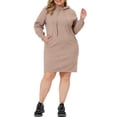 thumbnail image 1 of GRACE & GRANDEUR Women's Plus Size Rib Knit Pullover Sweater Long Sleeve Hooded Bodycon Dress Camel 1X, 1 of 5