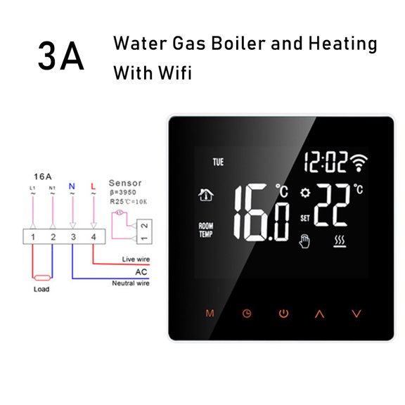 facefd Thermostat Intelligent Wi-Fi Écran LCD Contrôleur de Température Télécommande Sans Fil Thermostat, 16A, Wi-Fi 3A Wi-Fi