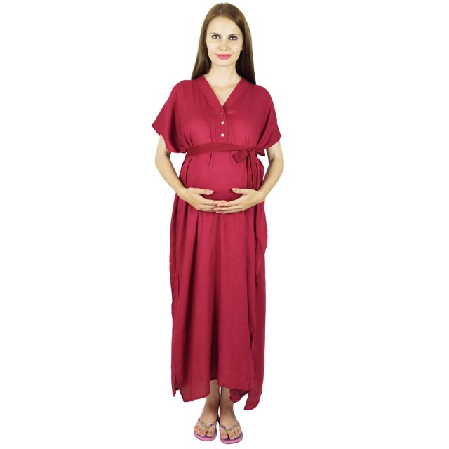 Bimba Maternity Hospital Kaftan With Belt Rayon Nursing Night Gown| Front & Back Buttons