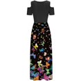 thumbnail image 4 of Robes d'Été Noires pour Femmes 2022 Robe Décontractée Élégante pour Femmes à Épaules Dénudées avec Poches, Imprimé Floral, Maxi à Manches Courtes, 4 of 5