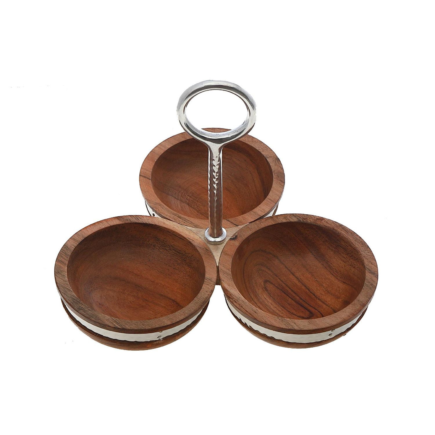 IH Casa Decor Natural Acacia Wood Avec Serveur De Nickel 3 Section Martelé