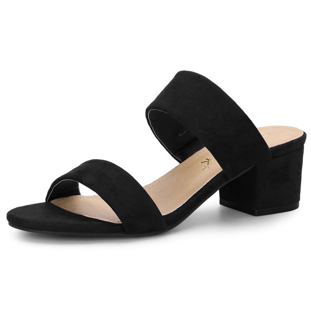 BLISSFUL STEP Women's Dual Straps Mid Chunky Heel Slide Sandals