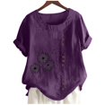 thumbnail image 4 of Chemise à Manches Longues pour Femmes Été Décontracté Col Rond Manches Courtes Imprimé Chemise Ample Hauts d'Été pour Femmes Coupe Ample Hauts à Manches Courtes pour Femmes, 4 of 5