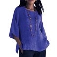 thumbnail image 1 of tredstone Vêtements pour Femmes Chemise à Manches 3/4 à Col Rond Haut Décontracté en Coton et Lin, Bleu, G, 1 of 6