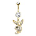 thumbnail image 1 of Belly Button Ring 14kt Solid Gold Playboy Bunny Dangle Navel Ring 14g, 1 of 2