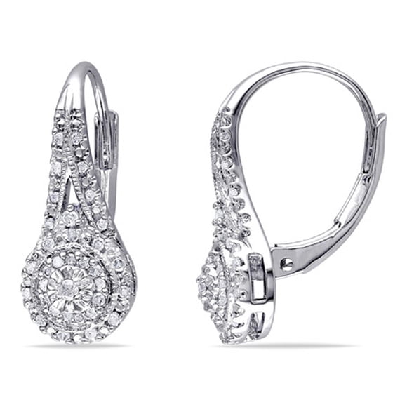 Miabella 1/4 CT TW Diamond Halo Leverback Earrings in Sterling Silver