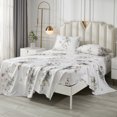 thumbnail image 1 of Move Over 4 pcs White Floral Sheet Set King Pastoral Style Fitted Sheet Flowers Pattern All Around Elastics Deep Pocket Sheet, 1 of 8