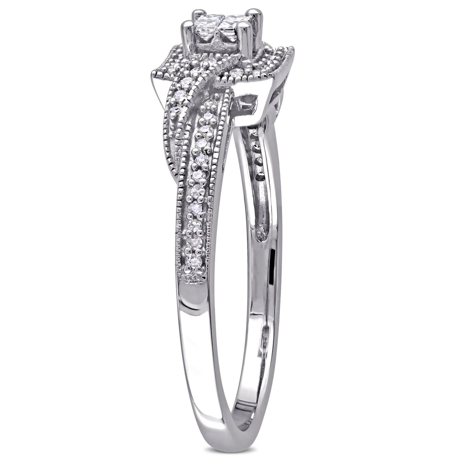 Bague de fiançailles torsadée Miabella avec diamants de coupe princesse et ronde 0,25 ct poids total en or blanc 10 k