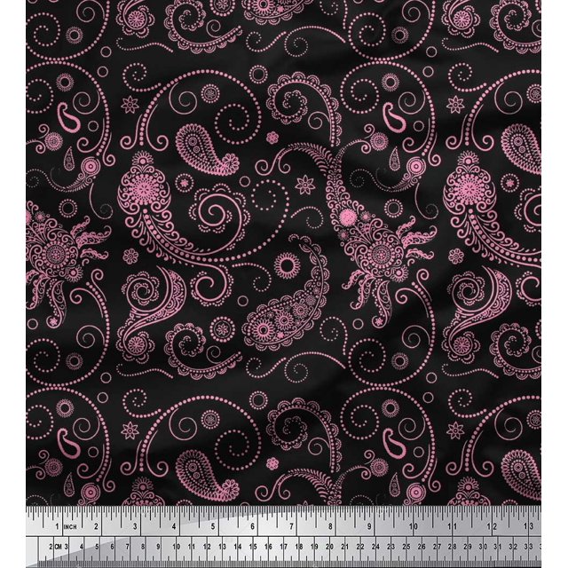 Soimoi Polyester Crepe Fabric Floral & Paisley Decor Fabric Printed Yard 52 Inch Wide