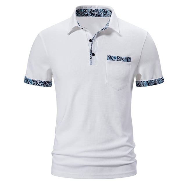 Birdeem Chemise Décontractée pour Hommes Patchwork Imprimé Bouton Col Rabattu Manches Courtes T-Shirt Chandail Blouse