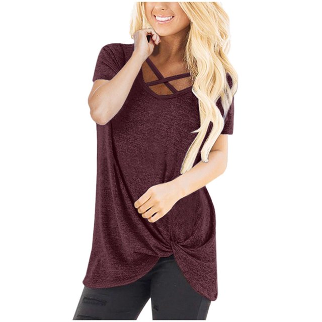 Birdeem T-Shirt Blouse à Manches Courtes à Col en V Uni pour Femmes, Coupe Ample