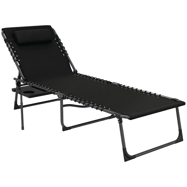 Outsunny Folding Lounge Chair, 5-Level Adjustable Tanning Chair, Black