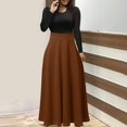 thumbnail image 2 of Robes pour Femmes Robe Maxi pour Femmes Unie à Manches Longues à Col Rond à Enfiler Robe Patchwork Robes Courtes P-77 Café S, 2 of 5