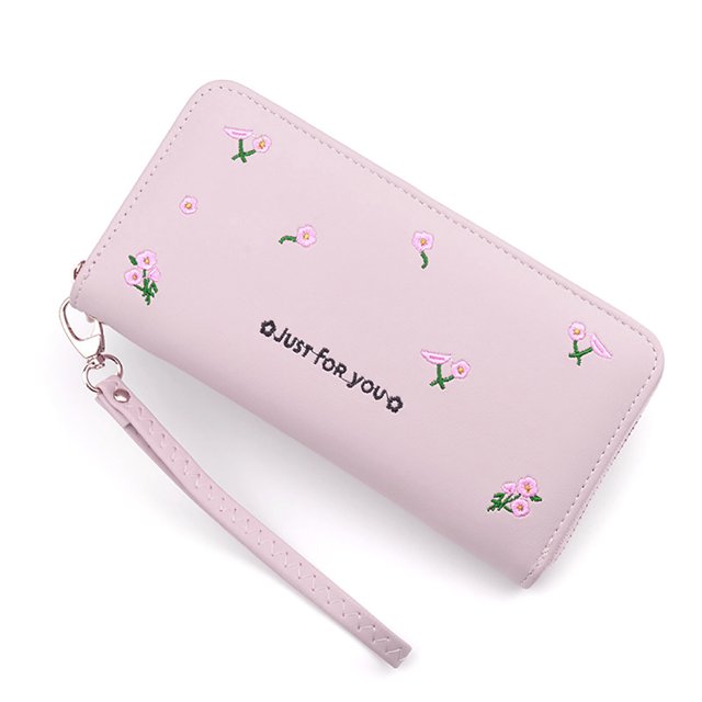 Womens Long Wallet Fashion Embroidery Flower Zipper Card Wallet Clutch Wallet
