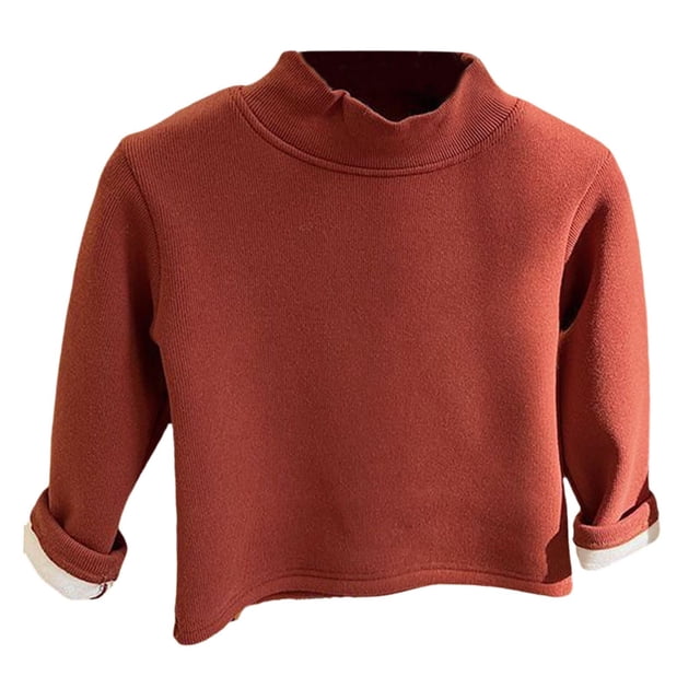 Boys Tshirts Autumn Winter Warm Trutleneck Long Sleeve Solid Pullover Basic Top Brown 6-7 Years