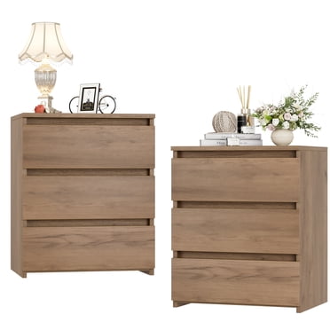 Homfa Ensemble de 2 Tables de Chevet à 3 Tiroirs, Petite Table de Sofa, Armoire de Rangement en Bois pour Salon, Grain de Bois