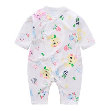 Combinaison pour Bébés Filles, Enfant Sans Armature à Imprimé Nouveau-Né en Coton à Lacets à Boutons Col Rond à Manches Longues Longues Combinaisons