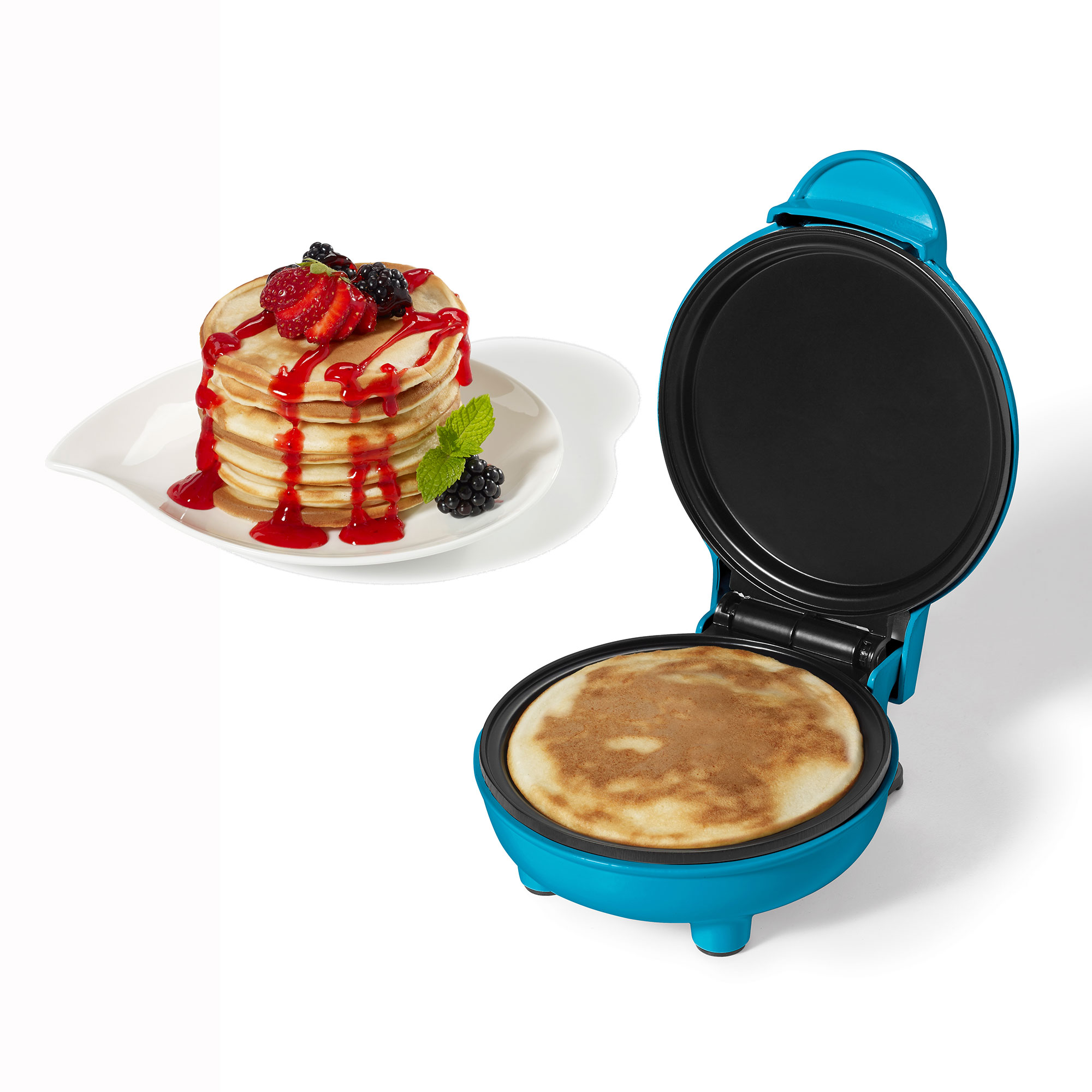 Starfrit Electric Mini Pancake Maker, 4" Non-Stick Cooking Surface, Easy to Use & Clean, Blue, 350 Watts