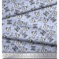 thumbnail image 3 of Soimoi Blue Silk Fabric Coffee & CHill Text Printed Fabric 1 Yard 42 Inch Wide, 3 of 5
