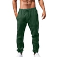 thumbnail image 1 of Men's Loose Plus Cotton Linen Summer Breathable Casual Cropped Pants Solid Drawstring Sweatpants Joggers, 1 of 5