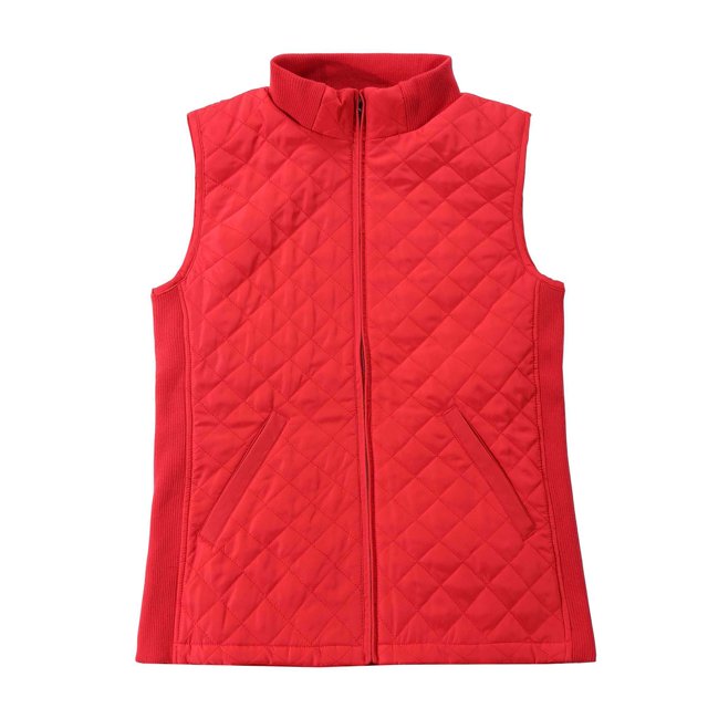 Bienzoe Gilet Sans Manches Matelassé Décontracté pour Femme, Léger, Côtelé Extensible, Rouge, P