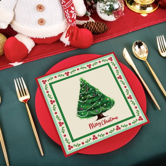 Vaidha Ensemble de Fournitures pour Fête de Noël / 10 Assiettes en Papier Rouges 7 et 9 Pouces / 10 Gobelets en Papier / 20 Essuie-Tout / Vaisselle Jetable pour les Fêtes pour Rassemblements et Événements