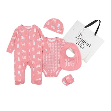 Bonjour Bebe Hi Kitty Ensemble Layette 5 Pcs – Essentiels pour Bébé 100 % Coton, Dormeuse, Cache-Couche et Plus – Cadeau Adorable et Confortable pour Bébés Garçons et Filles