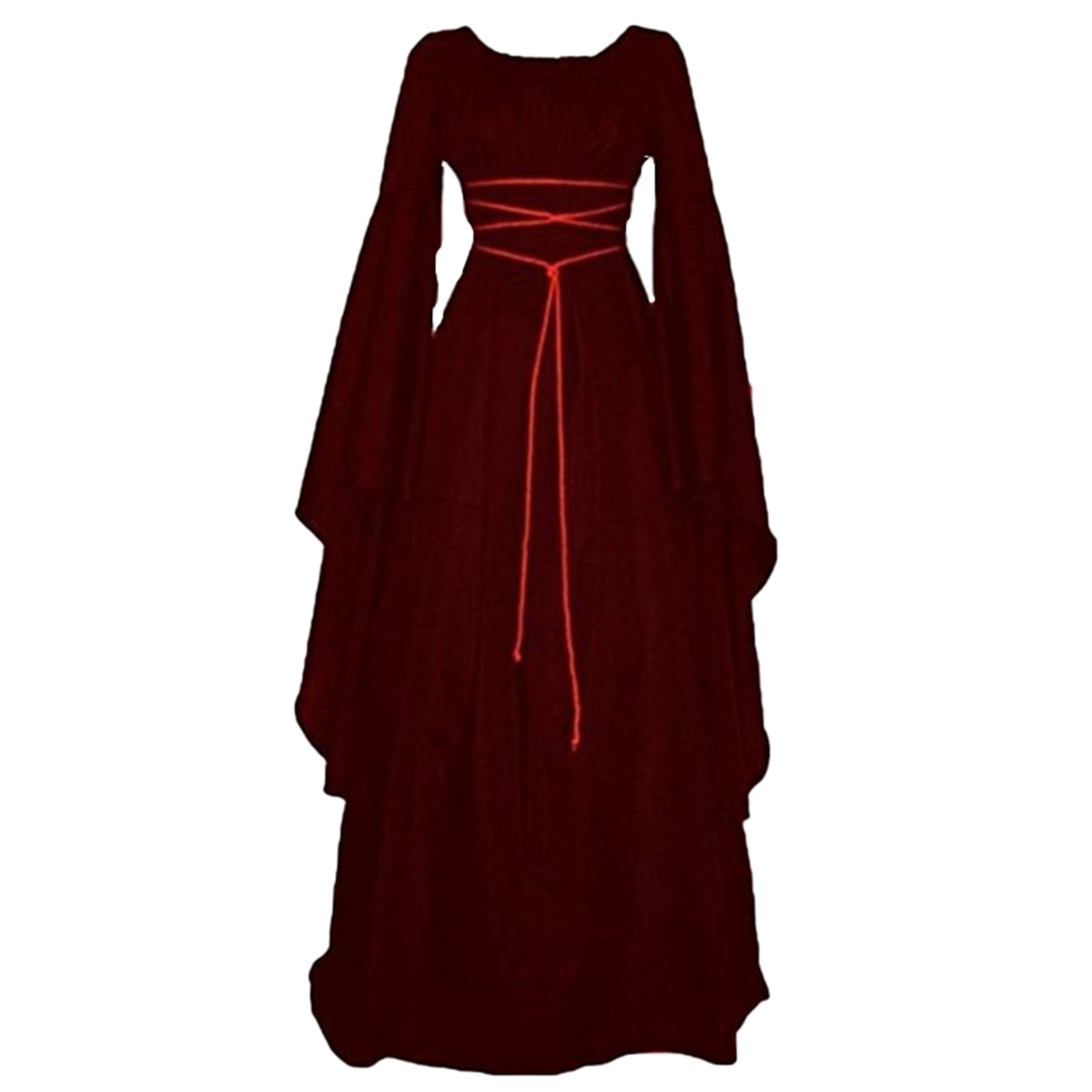 LOVZFMLL Costume Renaissance pour Femme Médiéval en Velours Taille Ajustée Longues Robes Manches Évasées Fluide Élégante Robe Maxi Halloween Cosplay