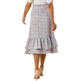 thumbnail image 3 of Unique Bargains Women's Floral Print Elastic Waist Ruffle Hem Midi Skirt, 3 of 7