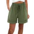 thumbnail image 1 of Linen Shorts for Women High Waisted Cotton Shorts Wide Leg Drawstring Pants Elastic Holiday Beach Short with Pockets, 1 of 5