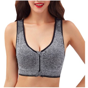 Pisexur Women's Zip Front Closure Sports Bra - Seamless Wirefree Post Surgery Zipper Padded Racerback Workout Gym Yoga Bras