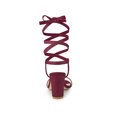 thumbnail image 2 of BLISSFUL STEP Women's Open Toe Lace up Block High Heels Sandals Burgundy 7, 2 of 7