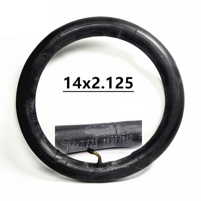 Bgsha 14 Inch Inner Tube 14x2.125 replacement for electric bicycle or wheelbarrow. Made of durable black rubber with a metal bent valve for easy installation. Designed for 14-inch wheels, offering flexibility and resilience for a smooth ride. Includes 1 or 2 inner tubes per package.
